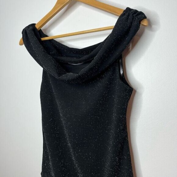 Gilli Women's Metallic Off-Shoulder Stretch Body Suit Black Silver Medium USA - Picture 2 of 11